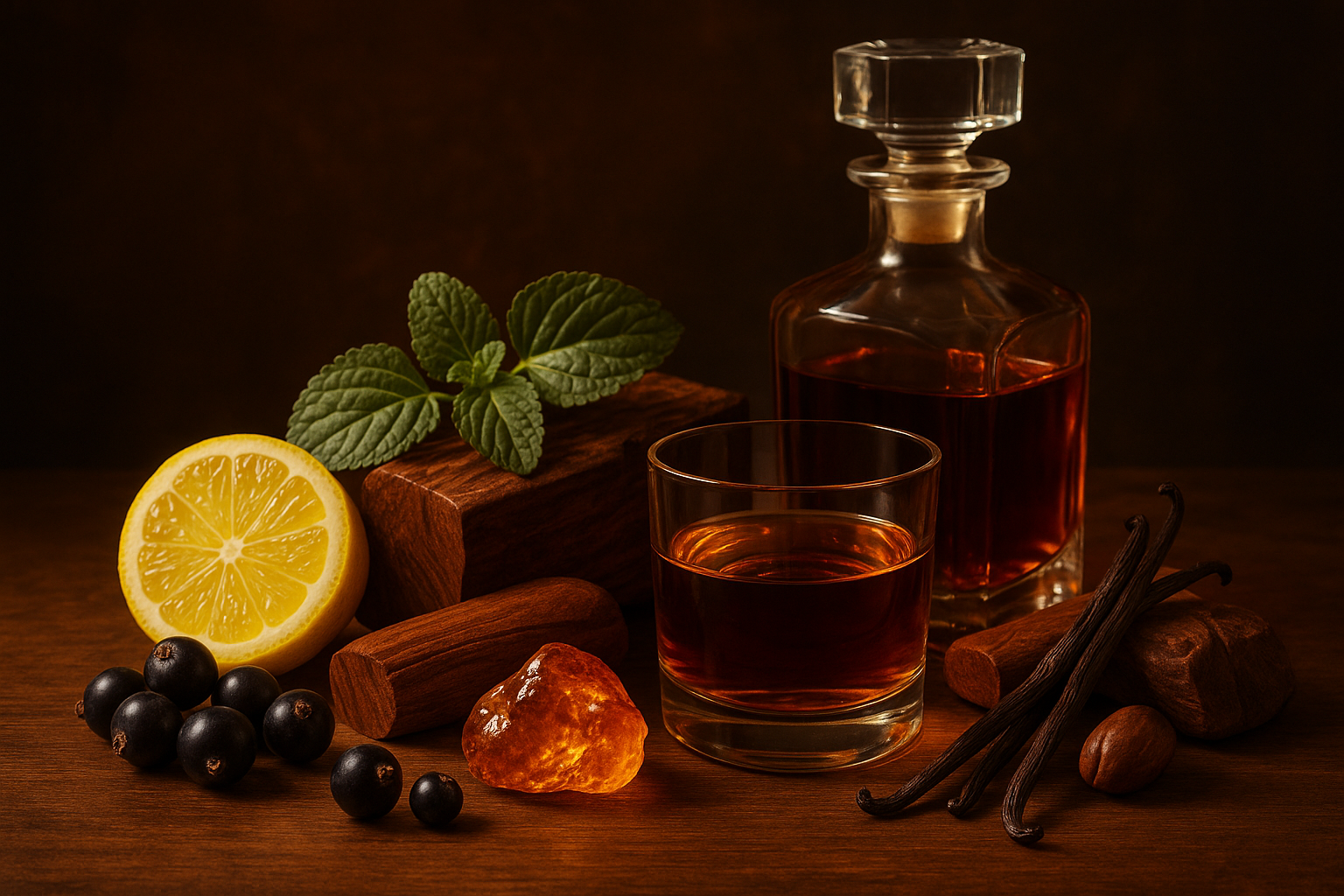 Duftnoten von Sospiro Il Padrino – Bergamotte, schwarze Johannisbeere, Rum und Amaretto in der Kopfnote; Amber, Sandelholz und Patschuli im Herzen; Vanille, Labdanum und Benzoe in der Basis.
